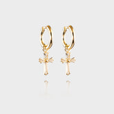 ICED CROSS BOLD HOOP EARRINGS - GOLD